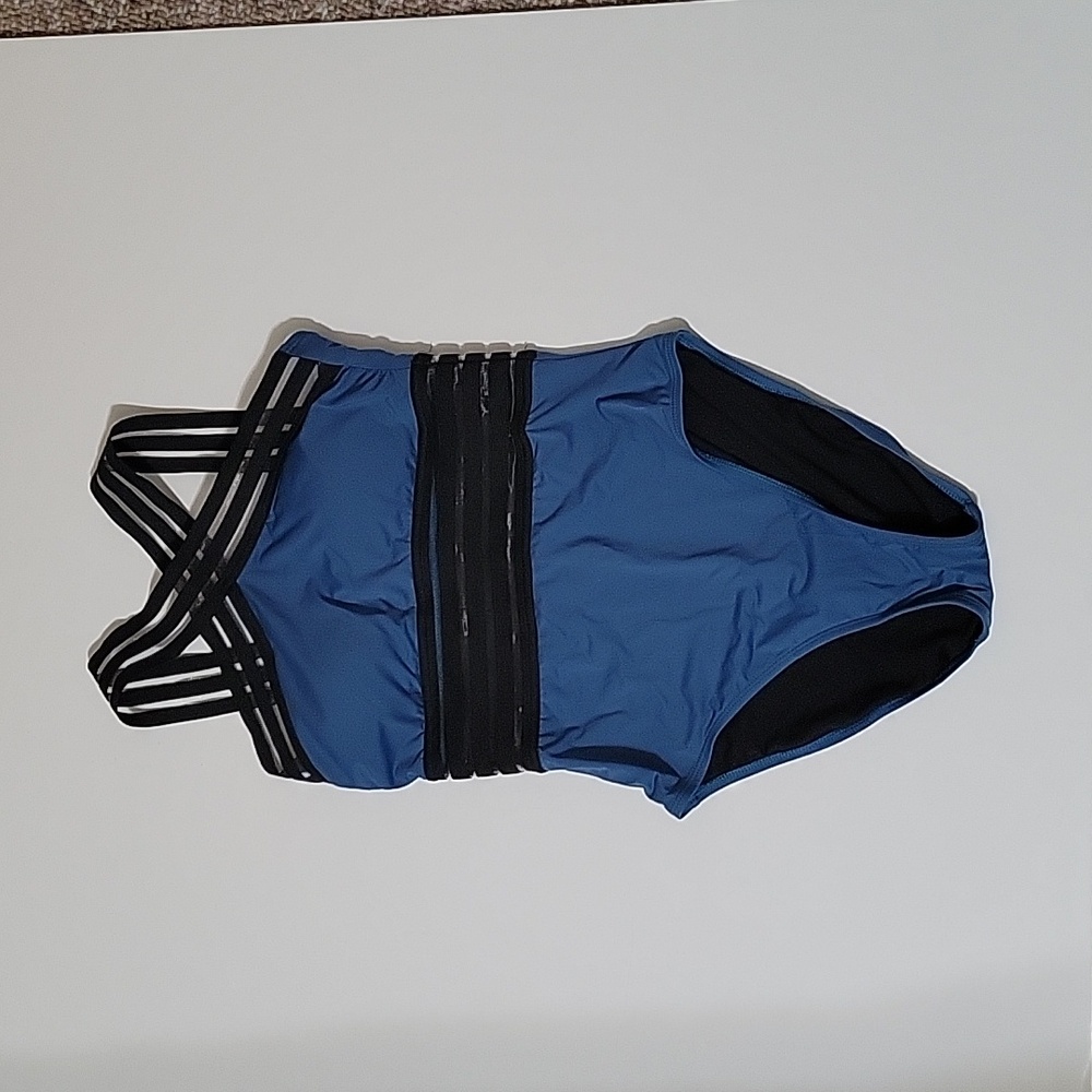HILOR Women's Stylish Blue and Black One Piece Swimsuit, Size 4-6